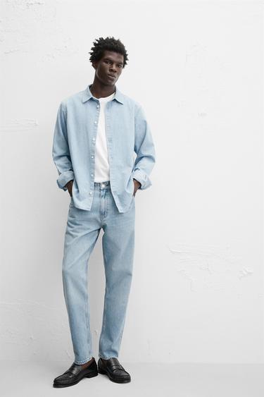 SLIM FIT TAPERED JEANS - Light blue by Zara - Image 4