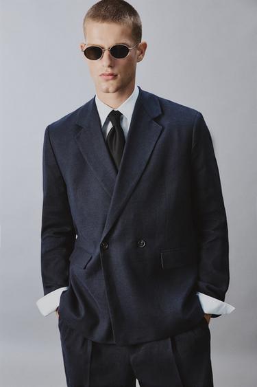 DOUBLE-BREASTED LINEN/COTTON SUIT BLAZER - Indigo by Zara - Image 6