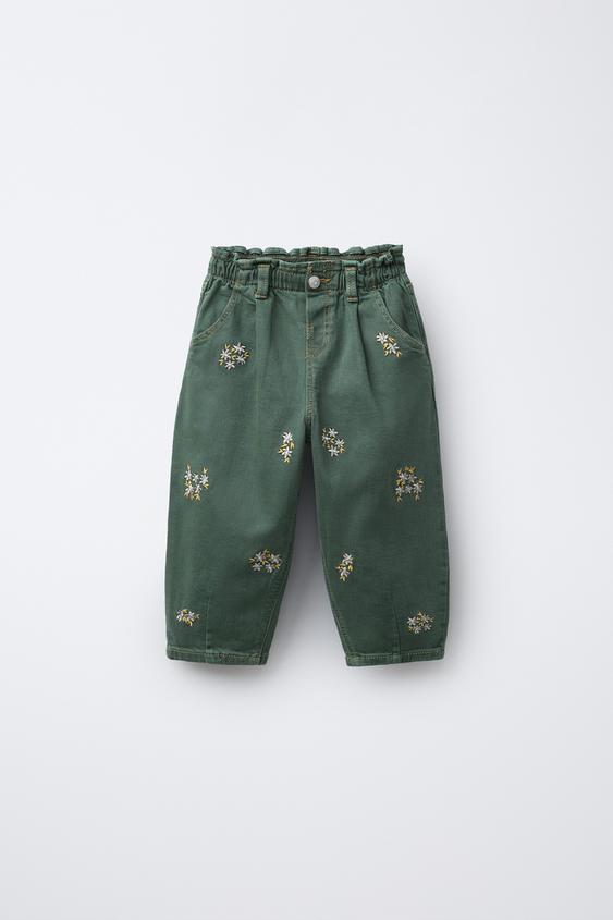 PANTALON BALLON EN SERGÉ FLEURS BRODÉES