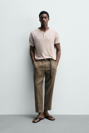 PANTALÓN REGULAR FIT 100% LINO - Visón de Zara