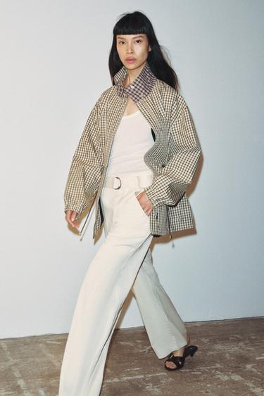 VESTE À CARREAUX COL MONTANT - Blanc cassé de Zara - Image 7