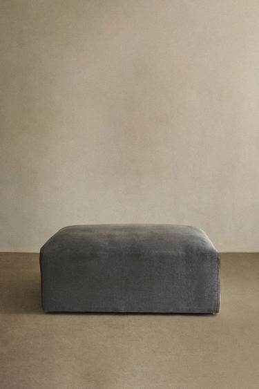 POUFFE WITH REMOVABLE WASHED LINEN COVER - Dark grey Zara