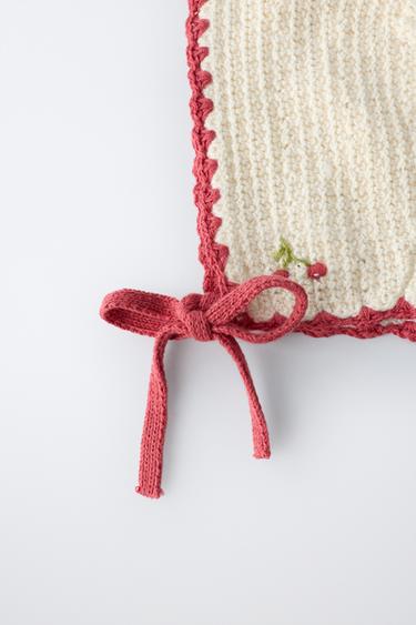 EMBROIDERED CHERRY KNIT BONNET - Ecru by Zara - Image 1