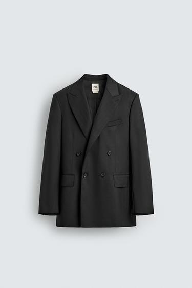 VESTE DE COSTUME CROISÉE 100 % LAINE - Noir de Zara