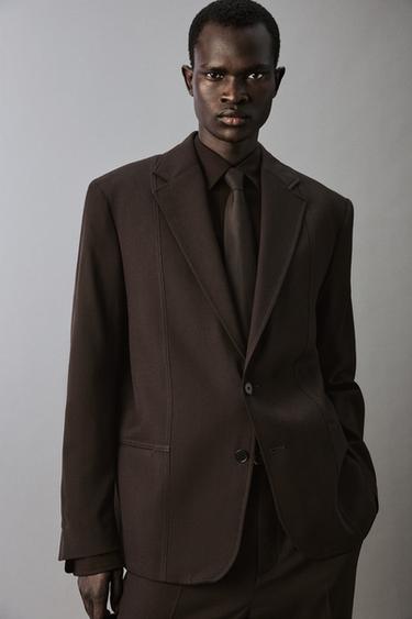 WOOL BLEND SUIT BLAZER - Brown by Zara - Image 5