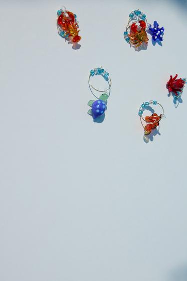 LOT MARQUE-VERRES À PIED VERRE RECYCLABLE ANIMAUX MARINS (LOT DE 6) - Bleu de Zara