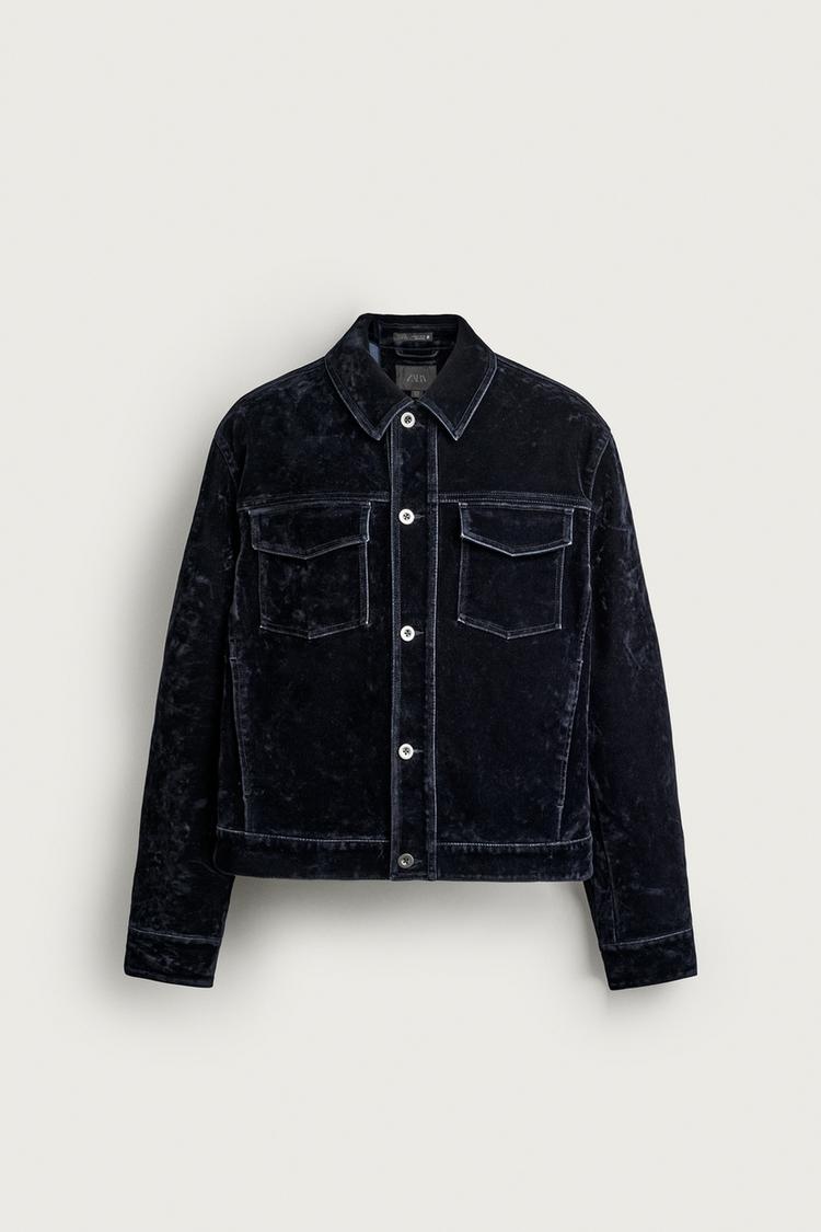 FLOCKED DENIM CROPPED FIT JACKET