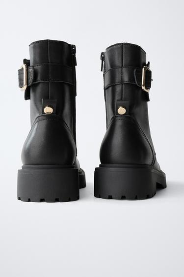 LEATHER ANKLE BOOTS WITH BUCKLE - Black by Zara - Image 4