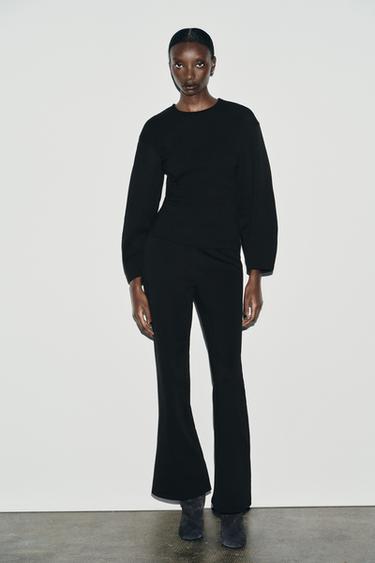 Zara ŠIROKE INTERLOK PANTALONE – Crna