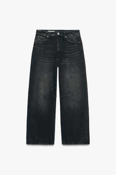Zara TRF MID-RISE BAGGY BALLOON JEANS - Black