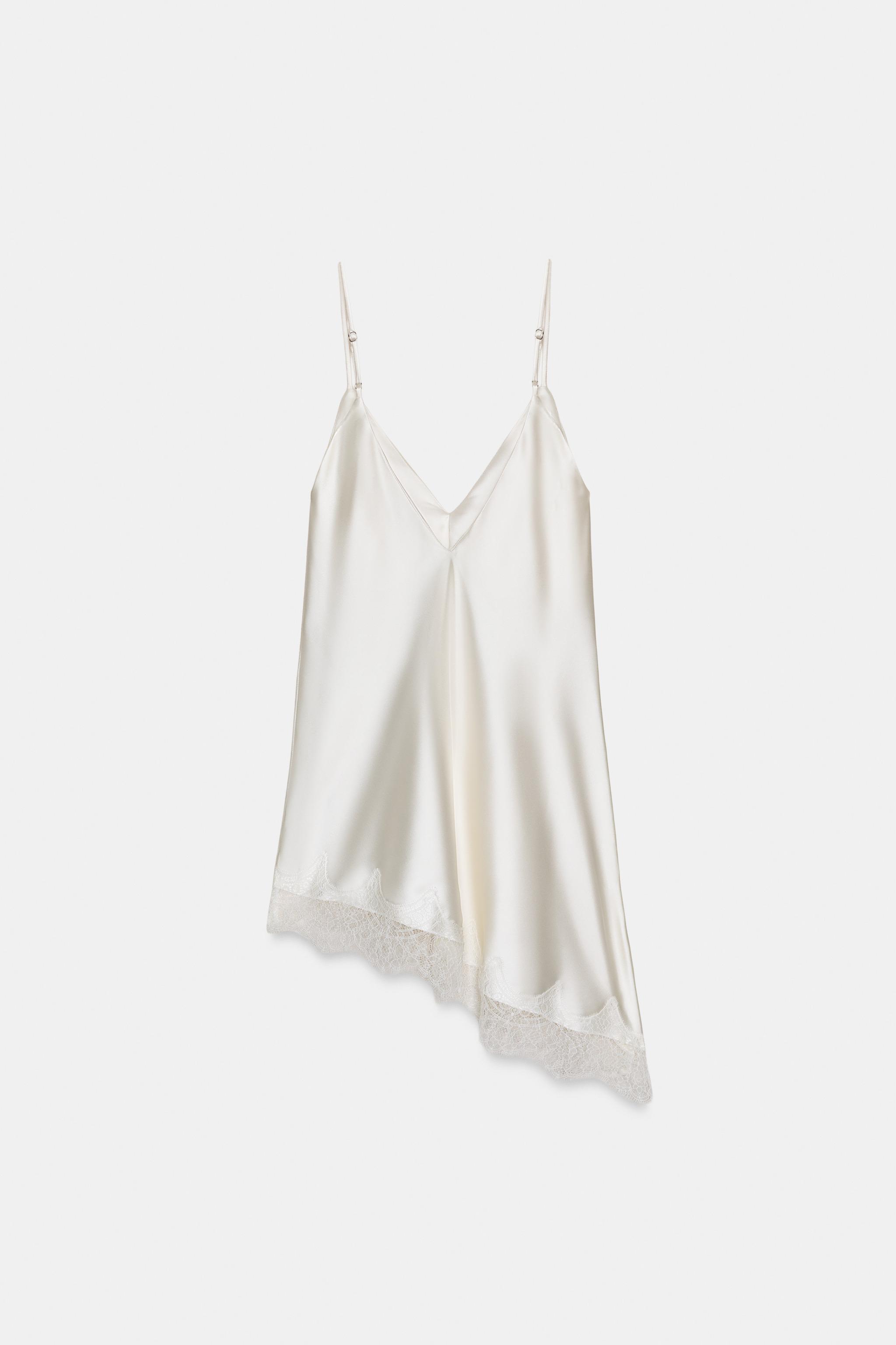 LACE-TRIMMED SATIN CAMISOLE TOP - Oyster-white | ZARA South Africa