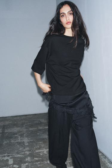 CONTRAST LACE T-SHIRT - Black by Zara