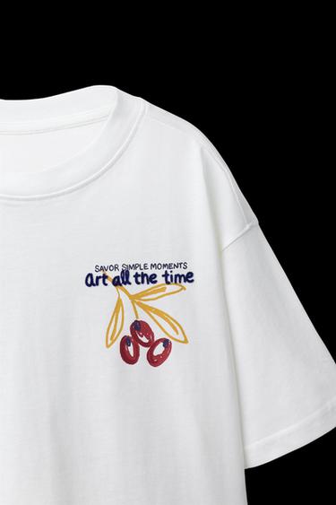 CAMISETA TEXTO FLOCK - Blanco de Zara
