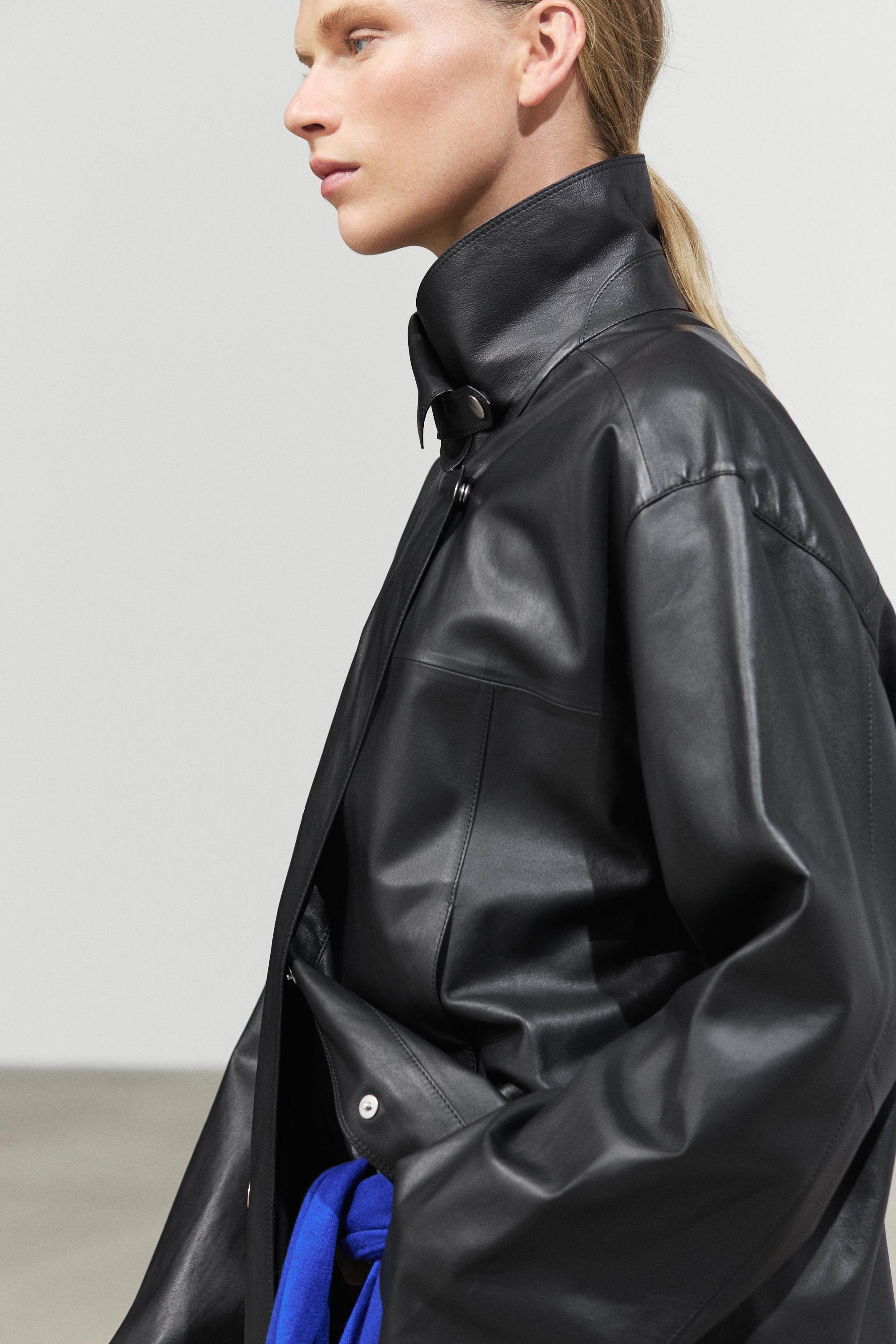 Leather button-detail jacket — Black