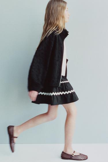 Zara SWISS EMBROIDERED JACKET - Black