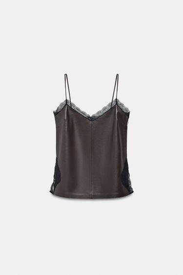 100% LEATHER LACE TOP ZW COLLECTION LIMITED EDITION - Burgundy by Zara - Image 5