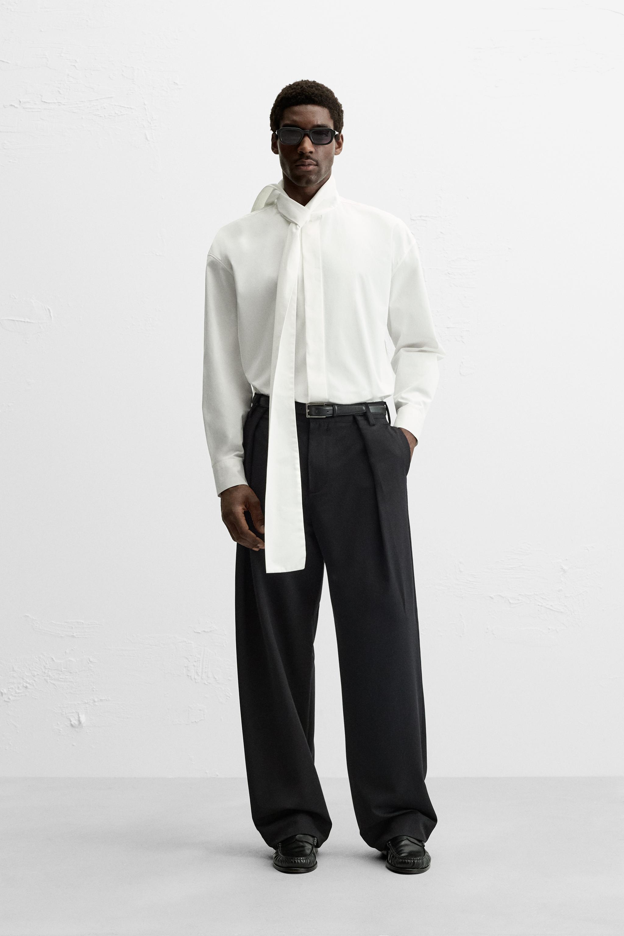 CAMISA RELAXED FIT LAZO Blanco ZARA Estados Unidos de America United States