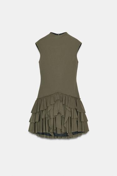 SHORT RUFFLED DRESS - Khaki by Zara - Image 5