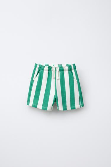 BERMUDA EN MOLLETON RAYURE - Vert clair de Zara