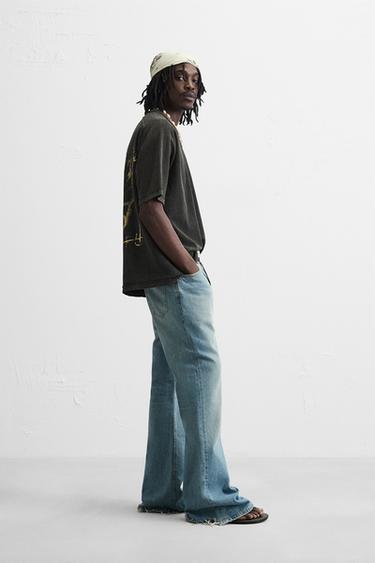 T-SHIRT EN MAILLE À IMPRIMÉ DÉLAVÉ - Noir de Zara - Image 3