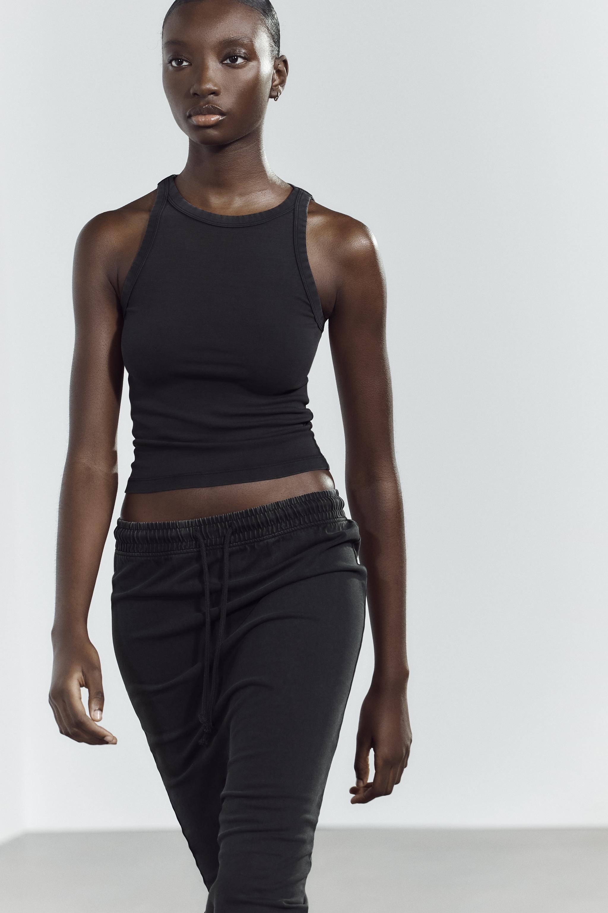 ウォッシュ加工ホルターネックトップス - ブラック | ZARA Japan
