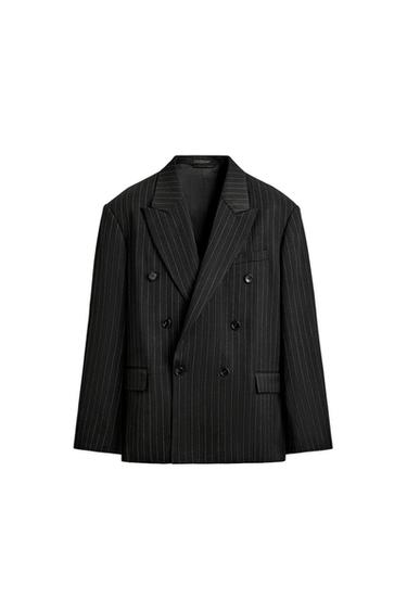 DOUBLE-BREASTED PINSTRIPE SUIT BLAZER - Black by Zara