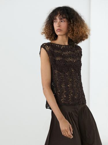 Zara Crochet knit top - Dark brown