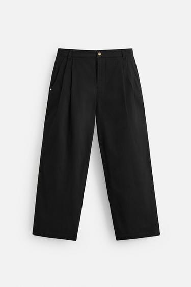 Zara WIDE FIT CHINO PANTS - Black
