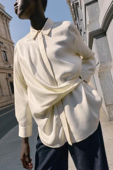 Zara SATIN EFFECT WRAP SHIRT - Ecru