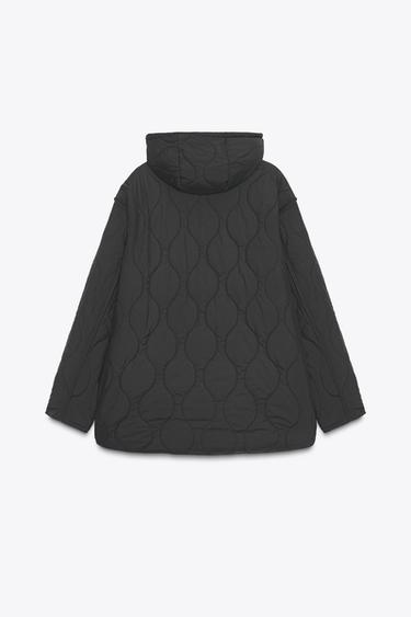 Zara WATER REPELLENT HOODED PUFFER JACKET - Black