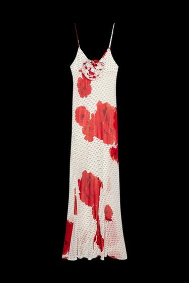 LANGES KLEID MIT BLUMENPRINT - Weiß / Rot von Zara - Bild 0