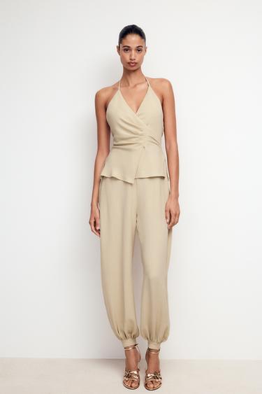 جمبسوت طويل HALTER بمظهر قطعتين - رمل الخاص بـ Zara