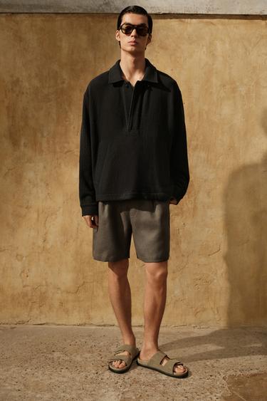 Zara POLO 衫式紋理外套 - 棕色