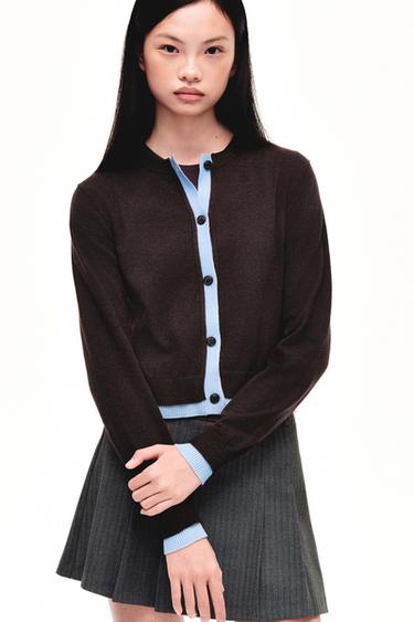 CONTRAST KNIT CARDIGAN - Brown by Zara