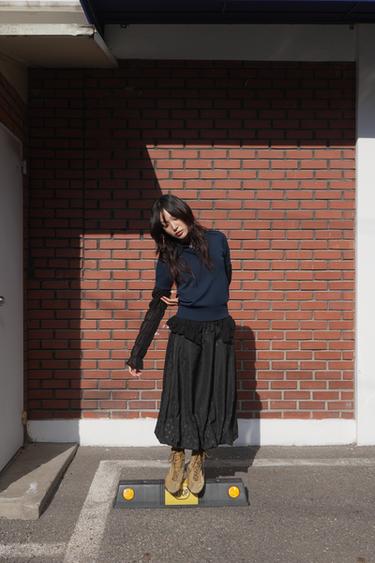 도트 패턴 벌룬 미디 스커트 - Zara 블랙