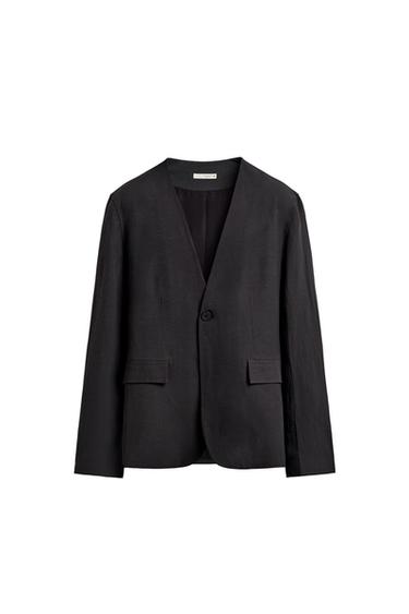 بليزر بقصة مريحة وبدون ياقة - رمادي أنثراسايت الخاص بـ Zara