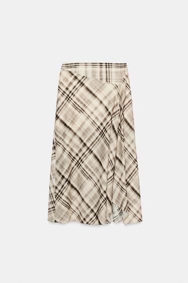 Zara PLAID MIDI SKIRT WITH SLIT - Grays