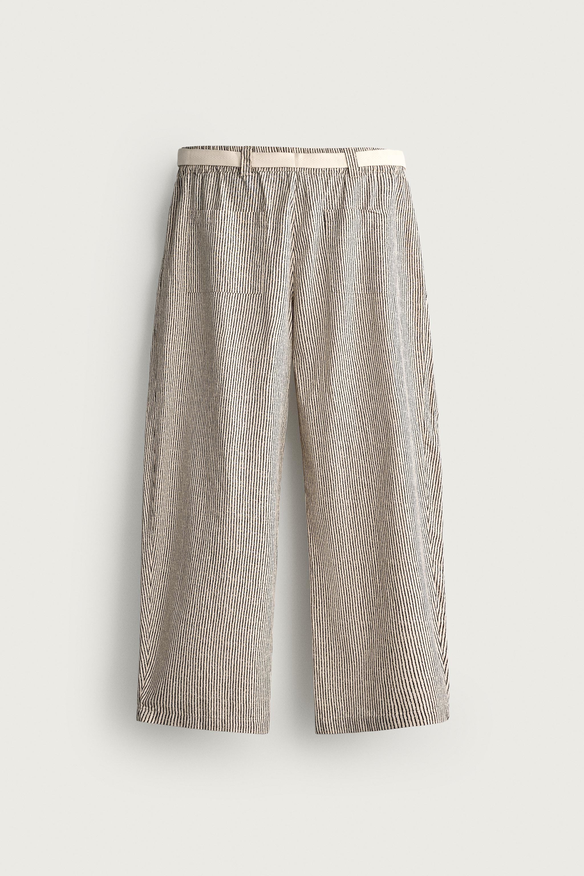 Мужские брюки Zara STRIPED WIDE FIT BELTED PANTS — фото 9