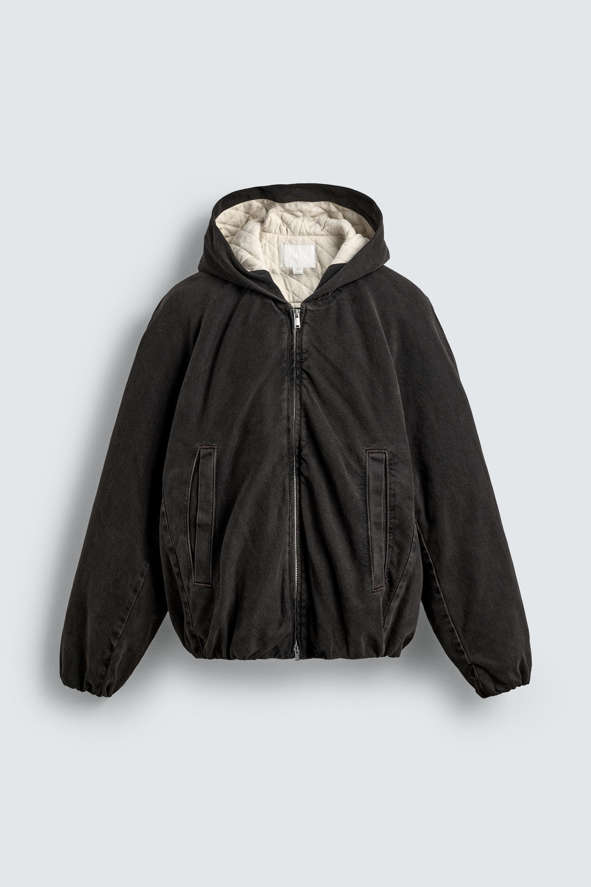 フード付きキルティングデニムジャケット - ブラウン | ZARA フード付きキルティングデニムジャケット - ブラウン | ZARA