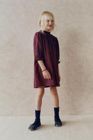 Zara SHINY DOTTED MESH DRESS - Burgundy