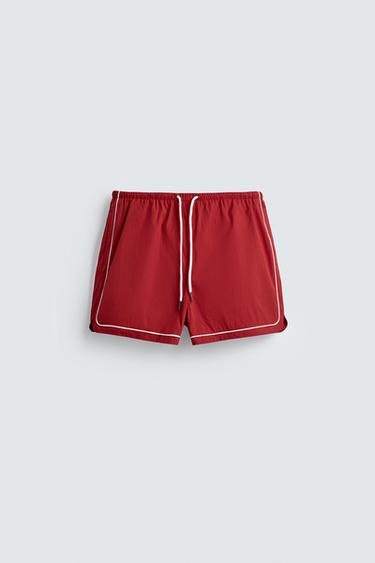 CONTRAST TRIM SHORTS - Red by Zara