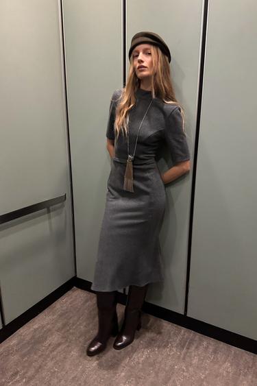 SOFT DRESS WITH BELT - Grey marl by Zara - Image 0