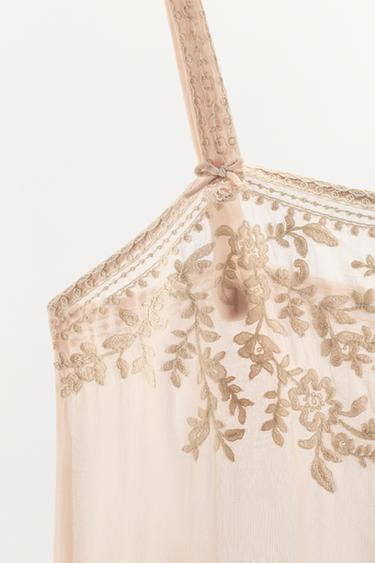 MIDI EMBROIDERED DRESS WITH TIES - Pink by Zara - Image 5