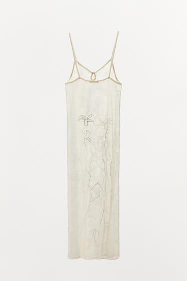 SEMI-SHEER CHUNKY KNIT LACE DRESS - Oyster-white by Zara - Image 5