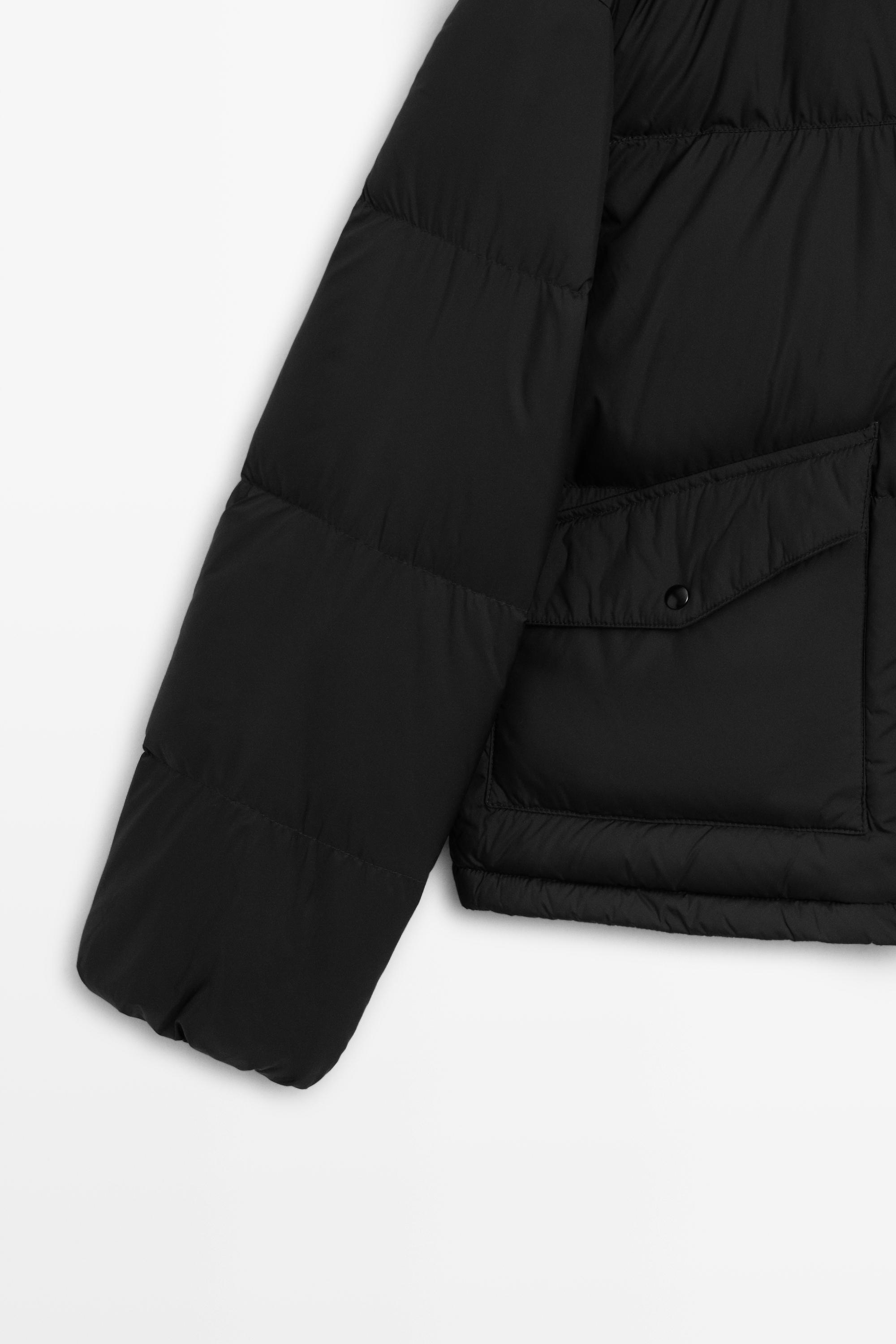 Down bomber jacket with nappa leather collar