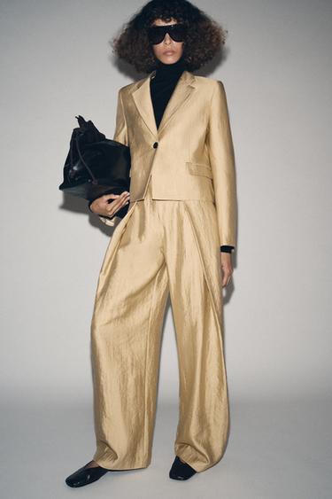 METALLIC PLEATED TROUSERS ZW COLLECTION - Golden by Zara - Image 0
