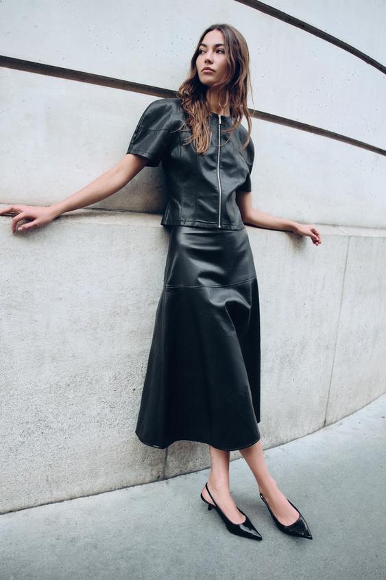 LEATHER EFFECT ZIP TOP - Black by Zara - Image 0