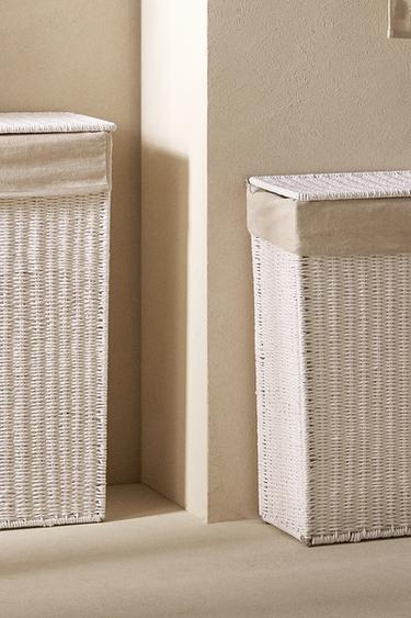 Zara FABRIC-LINED LAUNDRY HAMPER - White - Image 0