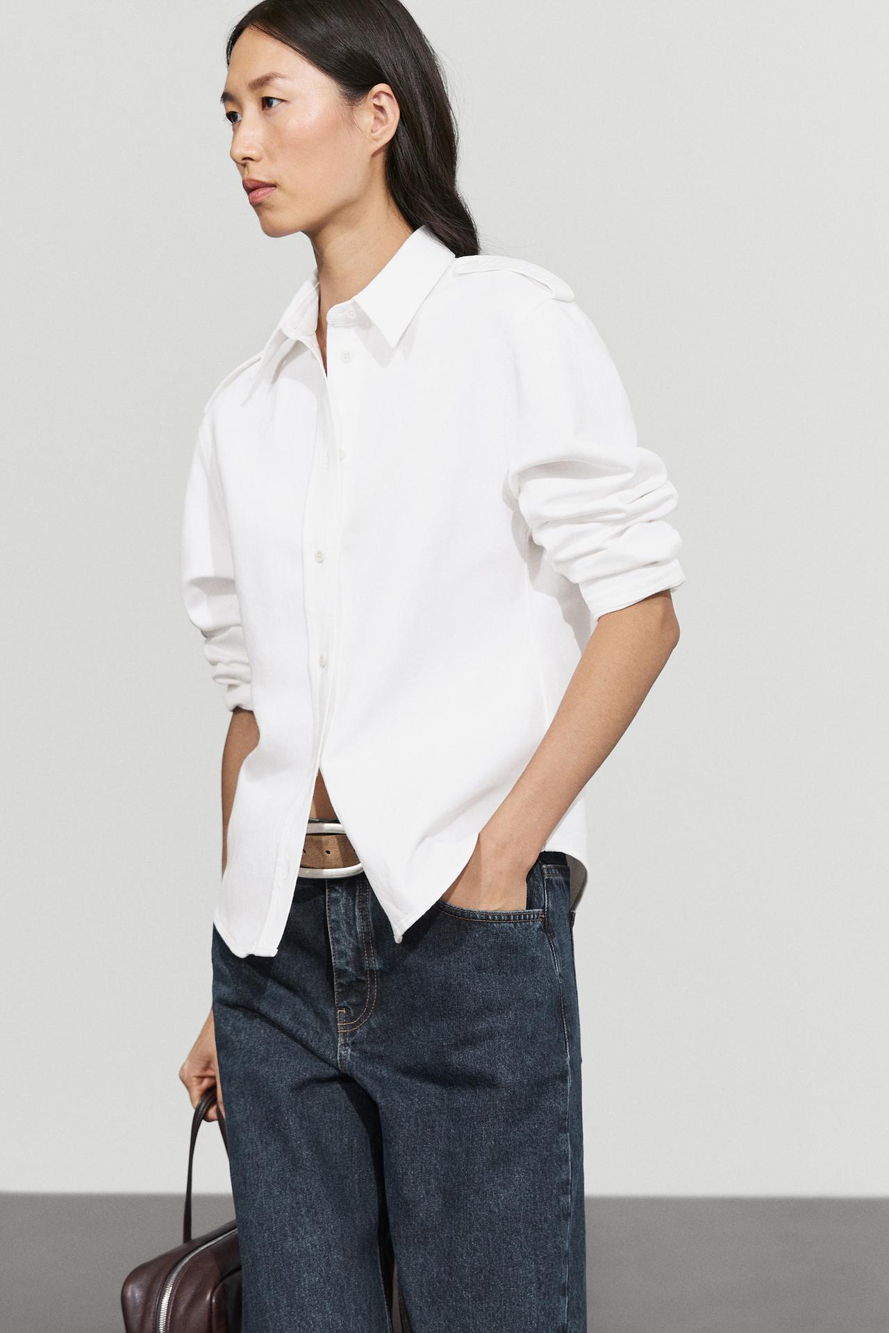 Denim shirt with shoulder detail — Oyster-white