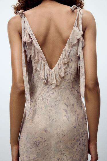 Zara ZW COLLECTION PRINT RUFFLE DRESS - Gray / Tan